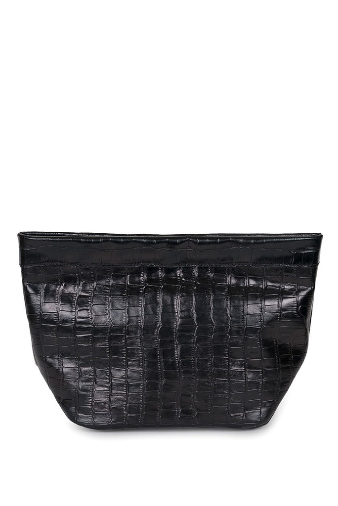 Bolso de mano de mujer de piel grabada en coco negro Leandra. Bolsos de piel Made in Spain Leandra