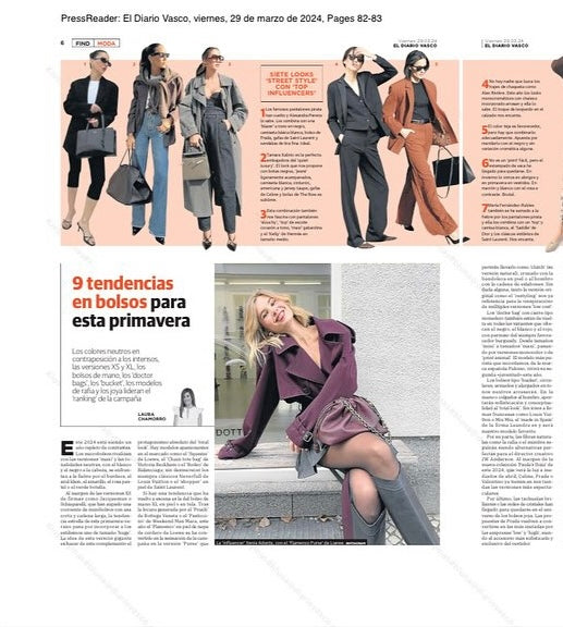 Leandra en la edición impresa del Diario Vasco entre las 9 tendencias en bolsos para esta primavera