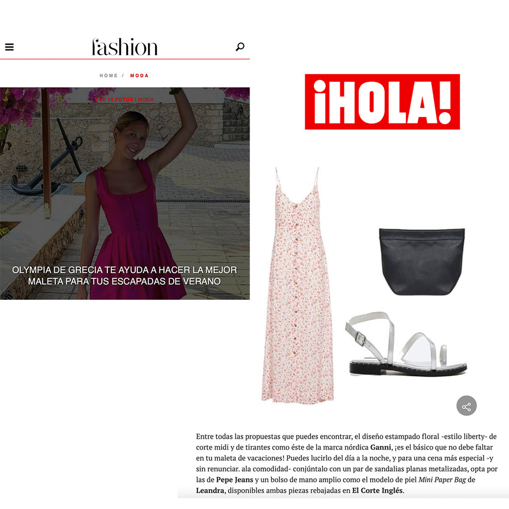 Leandra en Hola Fashion entre las propuestas de Olympia de Grecia para hacer tu mejor maleta para tus escapadas de este verano vía El Corte Inglés