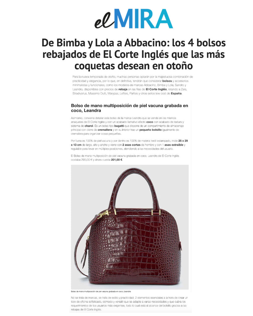 “Nuestro bolso de mano de piel grabada en coco burdeos, protagonista de las rebajas de otoño en El Mira”