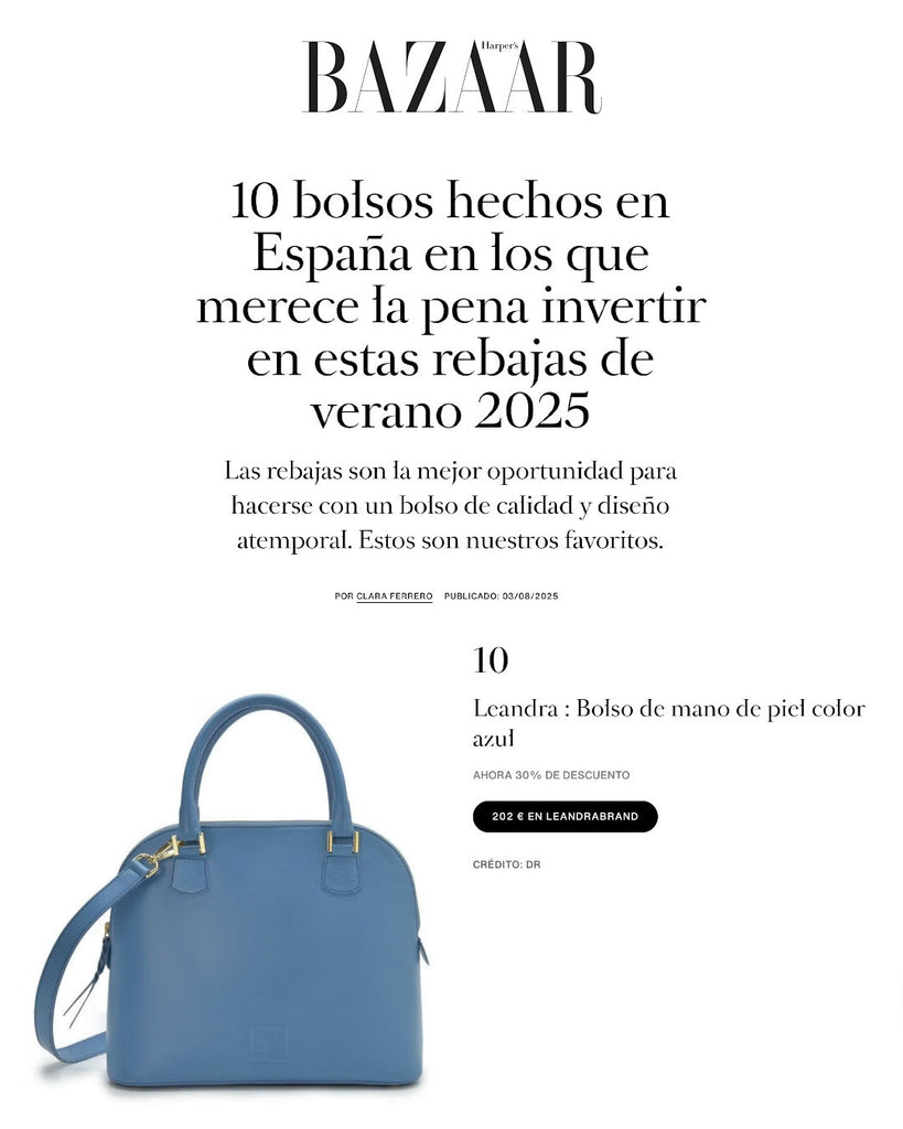 Nuestro bolso de mano azul, destacado por Harper’s Bazaar