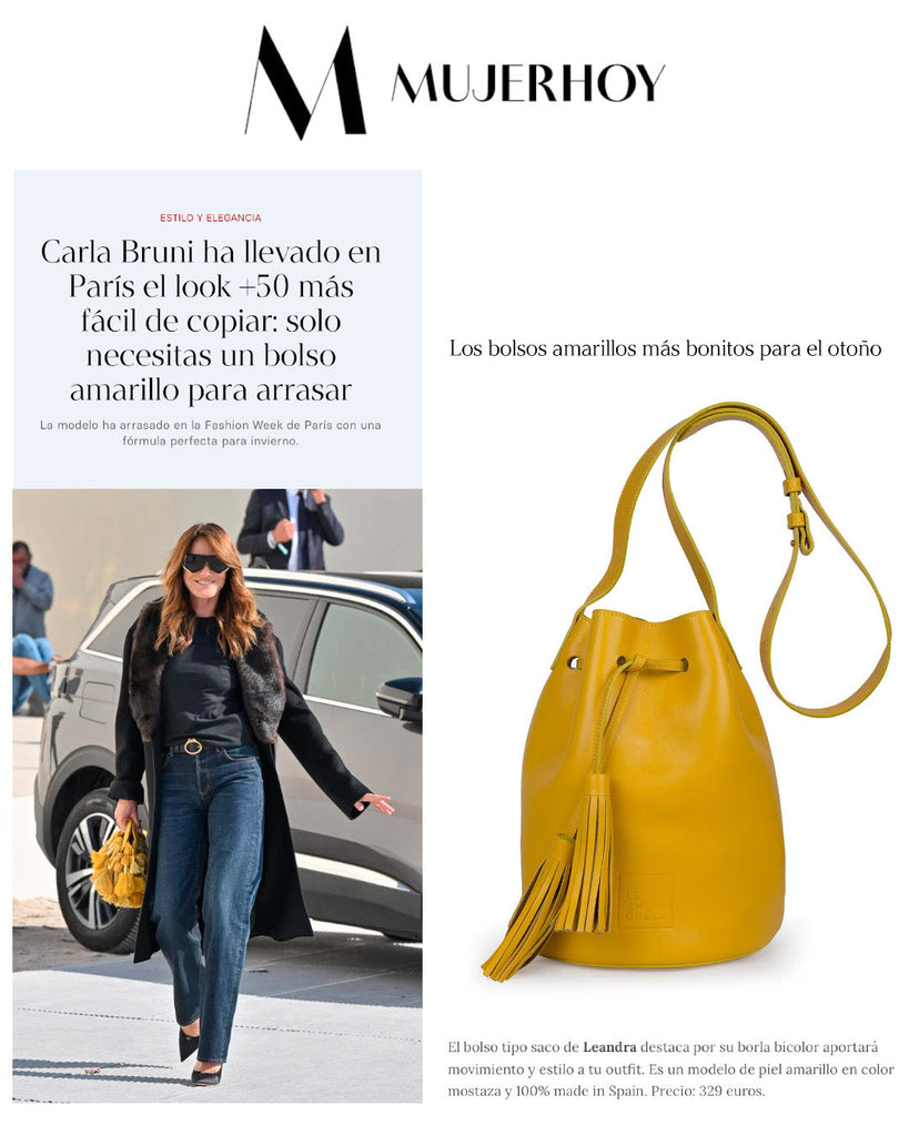 Nuestro bolso saco amarillo mostaza en Mujer Hoy 