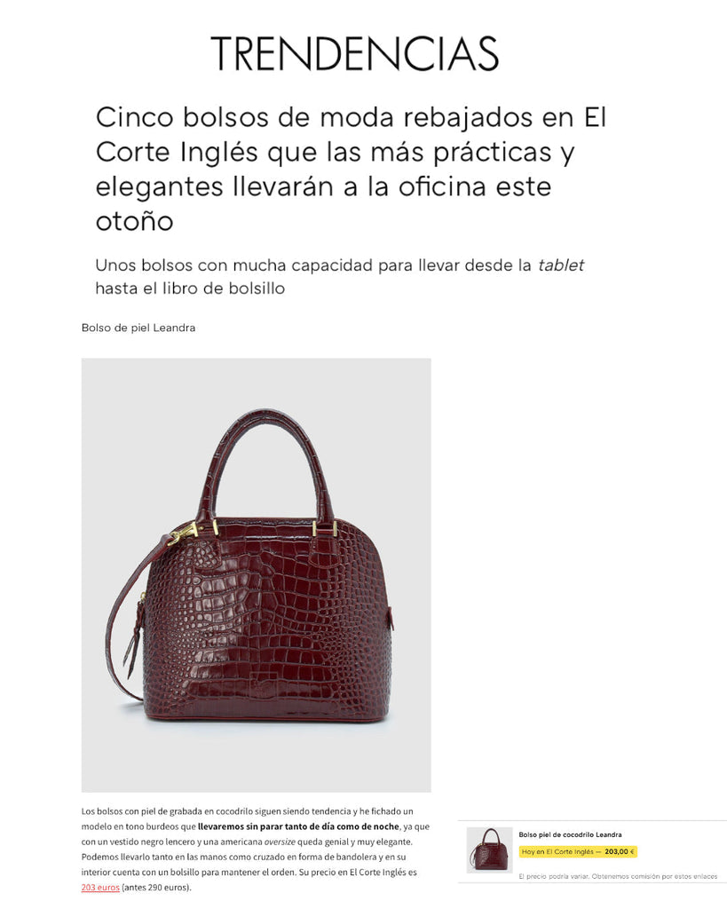 Bolso de mano burdeos Leandra entre los más elegantes para la oficina este otoño según Trendencias