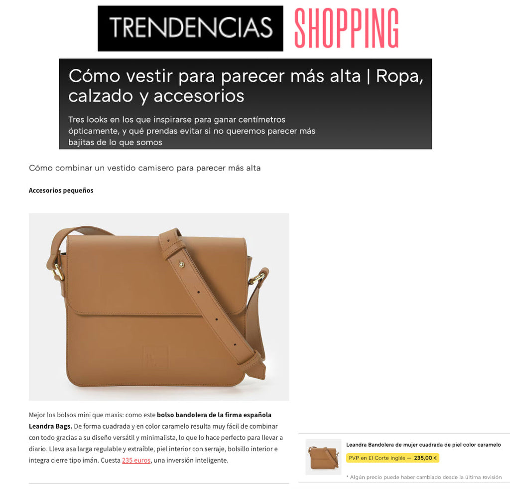 Leandra en Trendencias entre los bolsos bandolera para combinar con vestidos camiseros y parecer más alta