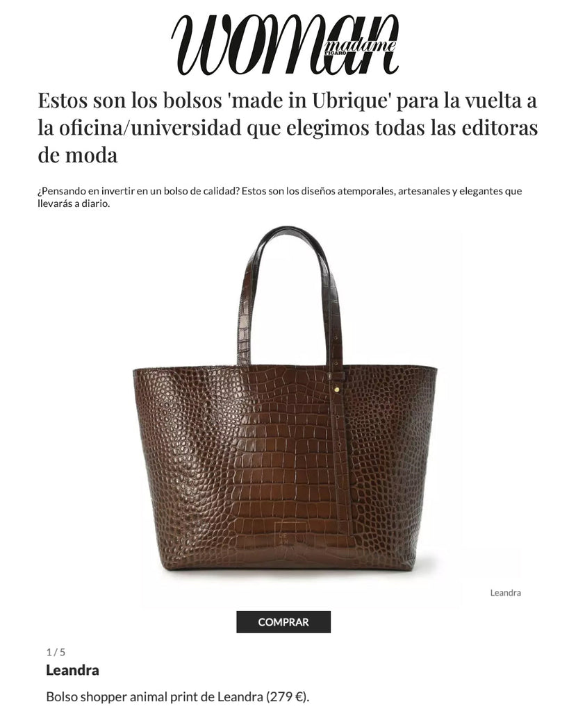 Bolso shopping de piel coco marrón Leandra hecho en Ubrique