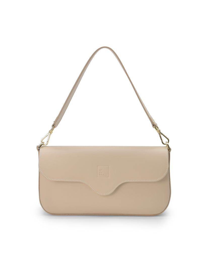 Bolso baguette de piel color beige Leandra imagen frontal asa corta
