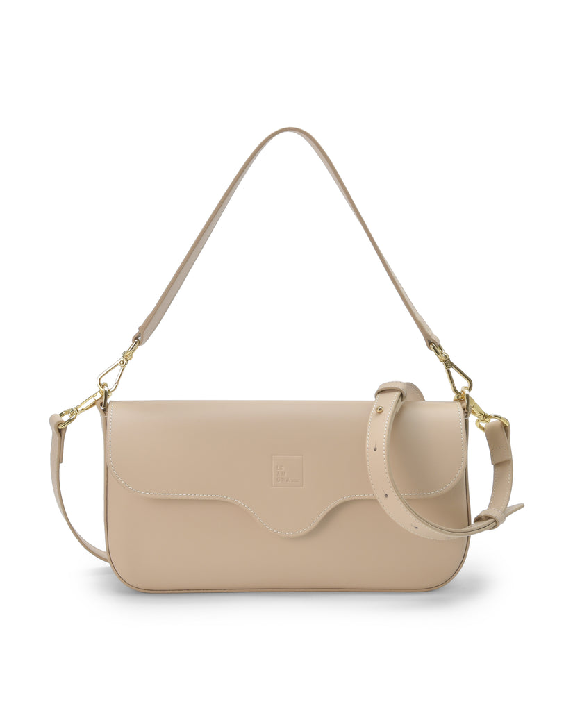 Bolso baguette de piel color beige Leandra imagen frontal.