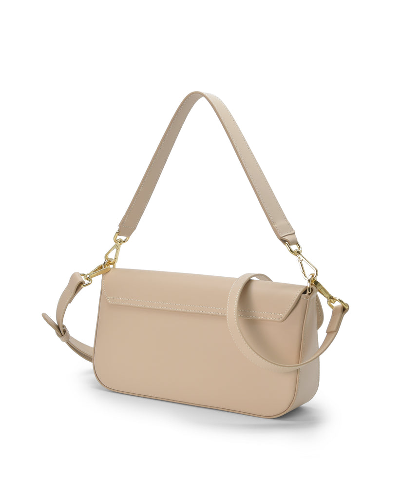 Bolso baguette de piel color beige Leandra imagen trasera.