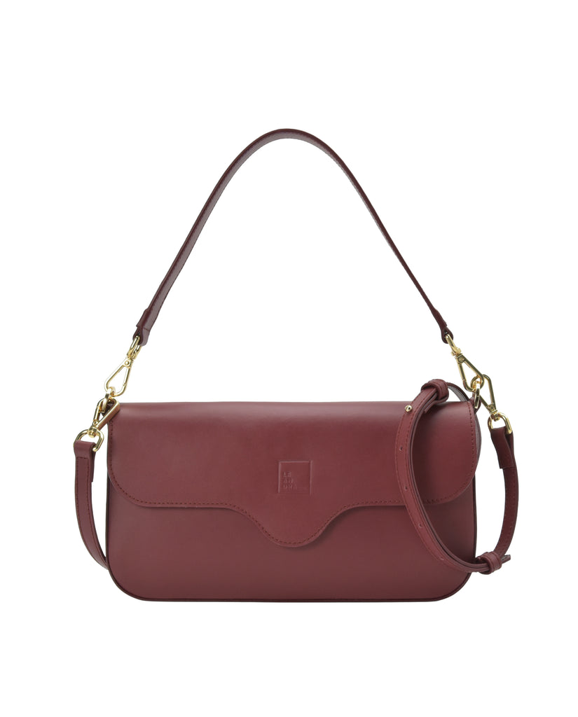 Bolso baguette de piel color burdeos Leandra imagen frontal.