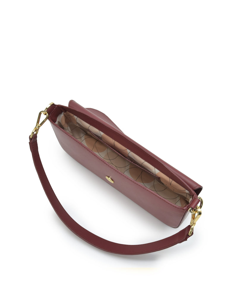 Bolso baguette de piel color burdeos Leandra imagen interior