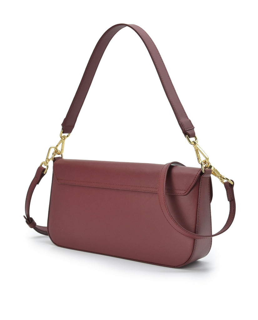 Bolso baguette de piel color burdeos Leandra imagen trasera.