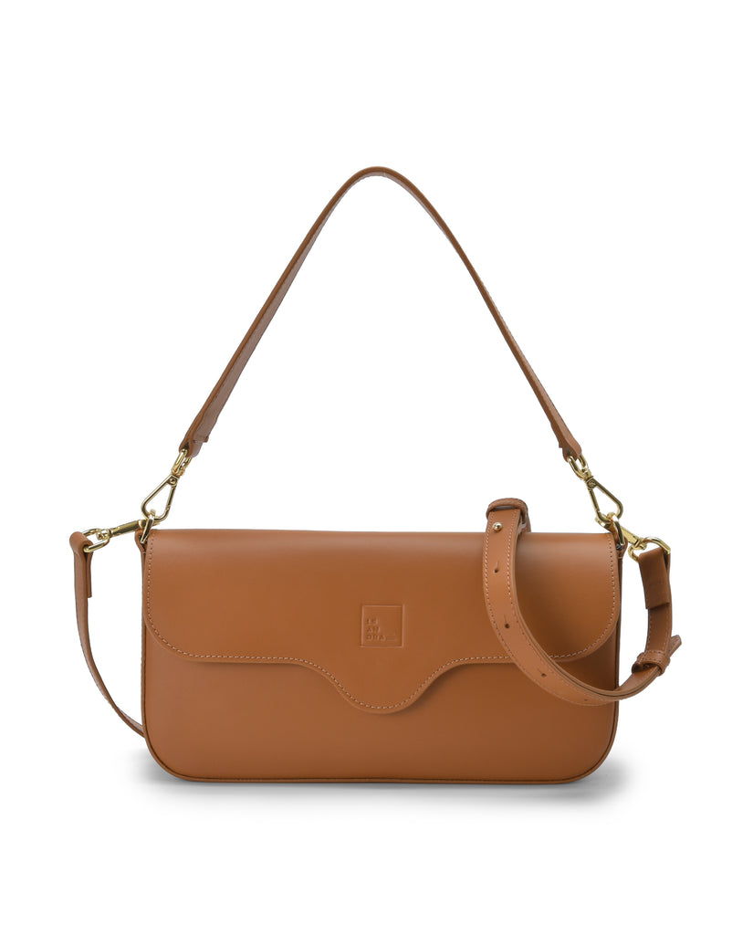 Bolso baguette de piel color camel Leandra imagen frontal.