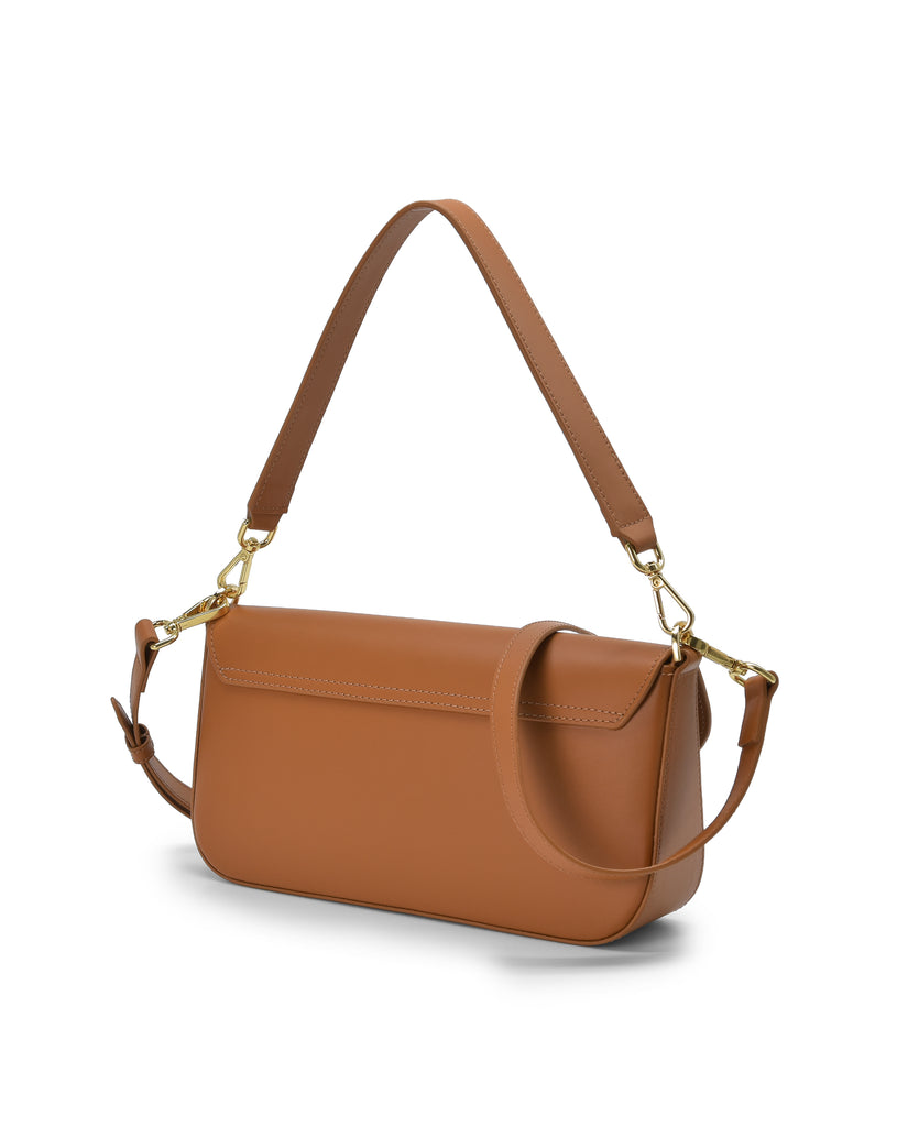 Bolso baguette de piel color camel Leandra imagen trasera.