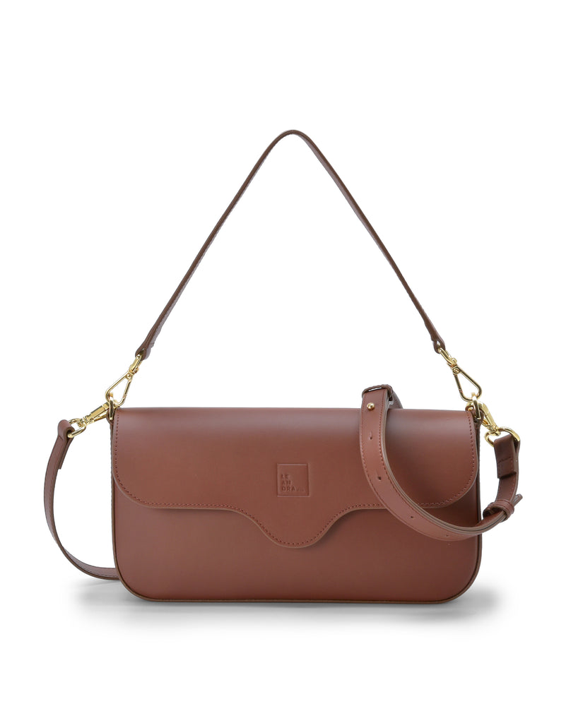 Bolso baguette de piel color marrón chocolate Leandra imagen frontal Leandra