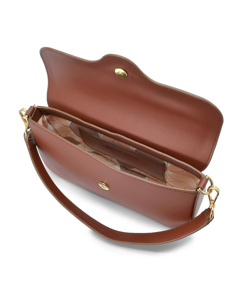 Bolso baguette de piel color marrón chocolate Leandra imagen interior