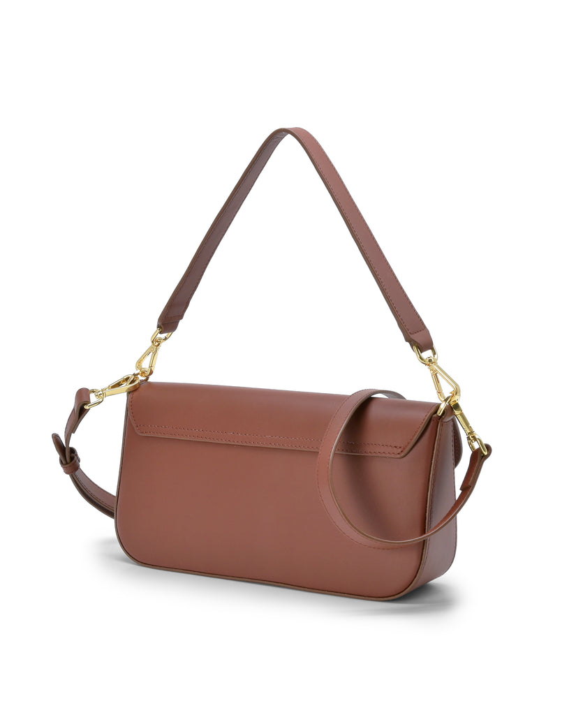 Bolso baguette de piel color marrón chocolate Leandra imagen trasera.