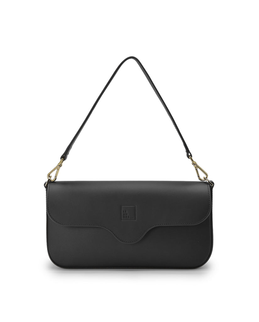 Bolso baguette de piel color negro Leandra imagen frontal asa corta