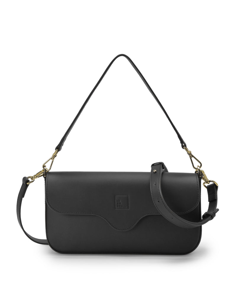 Bolso baguette de piel color negro Leandra imagen frontal.