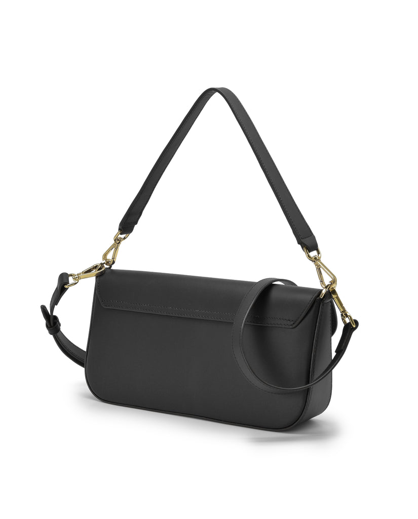 Bolso baguette de piel color negro Leandra imagen trasera.
