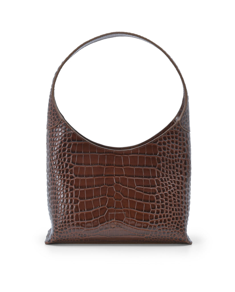 Imagen frontal de bolso hobo de piel grabada en coco color marrón Leandra.