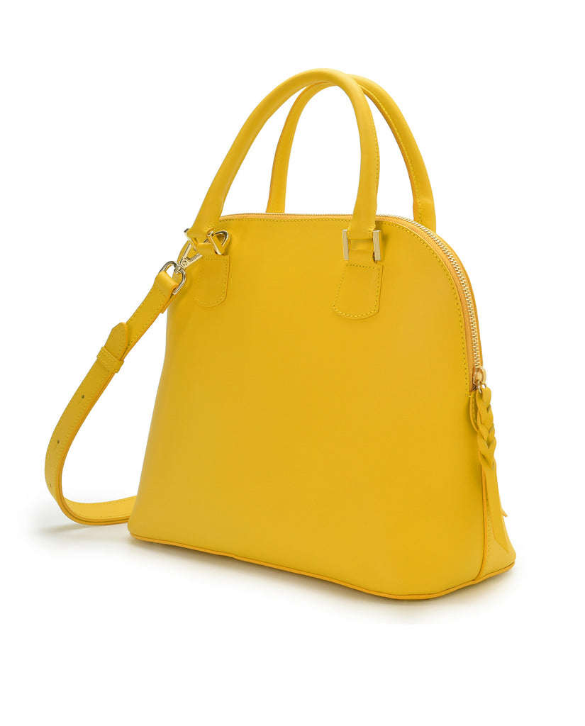 Imagen 8 de bolso de mano de piel color amarillo Leandra. Fabricado en Ubrique, España
