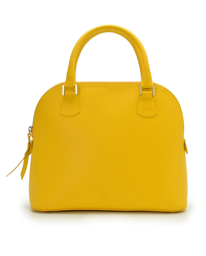 Imagen principal de bolso de mano de piel color amarillo Leandra. Made in Spain