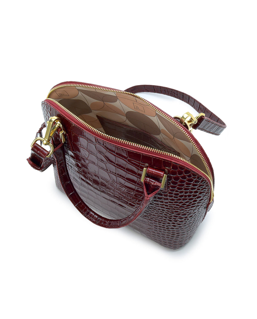 Imagen 2 de Interior de Bolso de mano de piel grabada en coco color burdeos Leandra.
