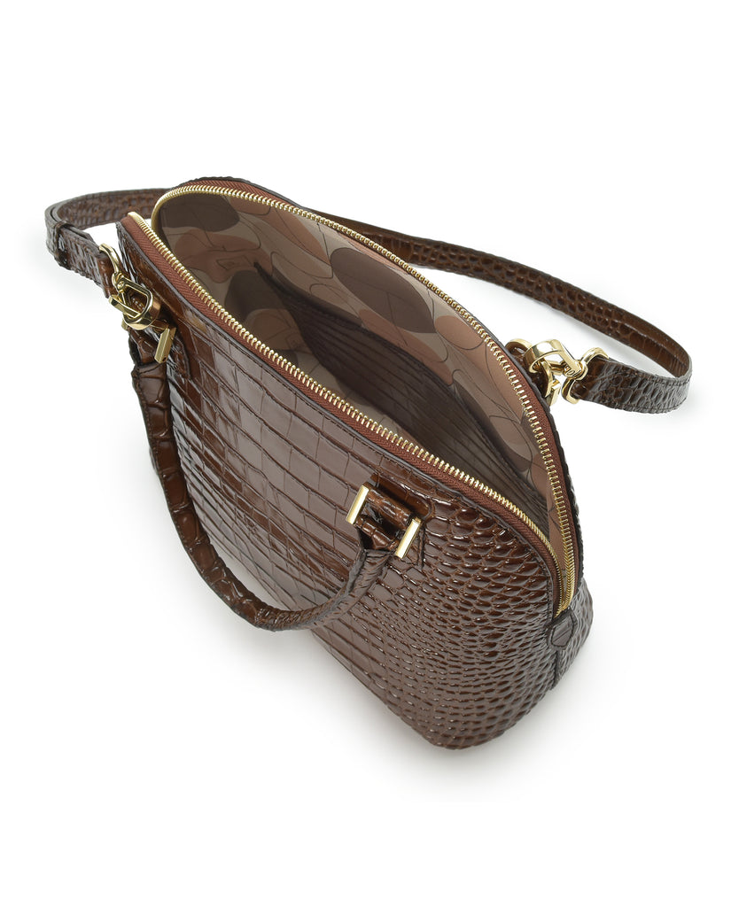 Imagen interior de bolso de piel grabada en coco color marrón Leandra. Made in Spain