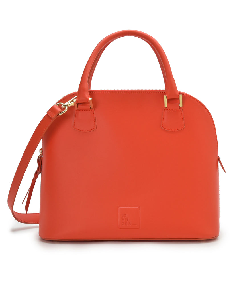 Imagen de bolso de mano de piel color naranja Leandra en leandrabrand.com