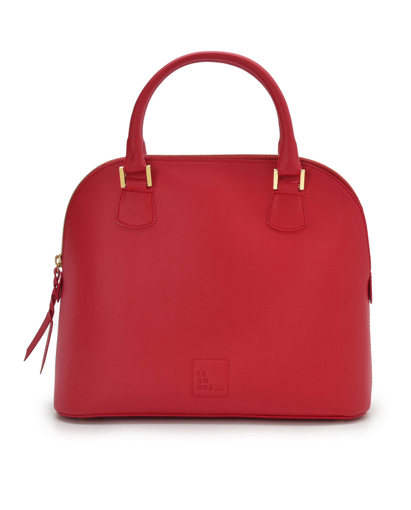 Imagen bolso asa mano de mano de piel color rojo Leandra. Fabricado en UbrIque España a la venta en leandrabrand.com