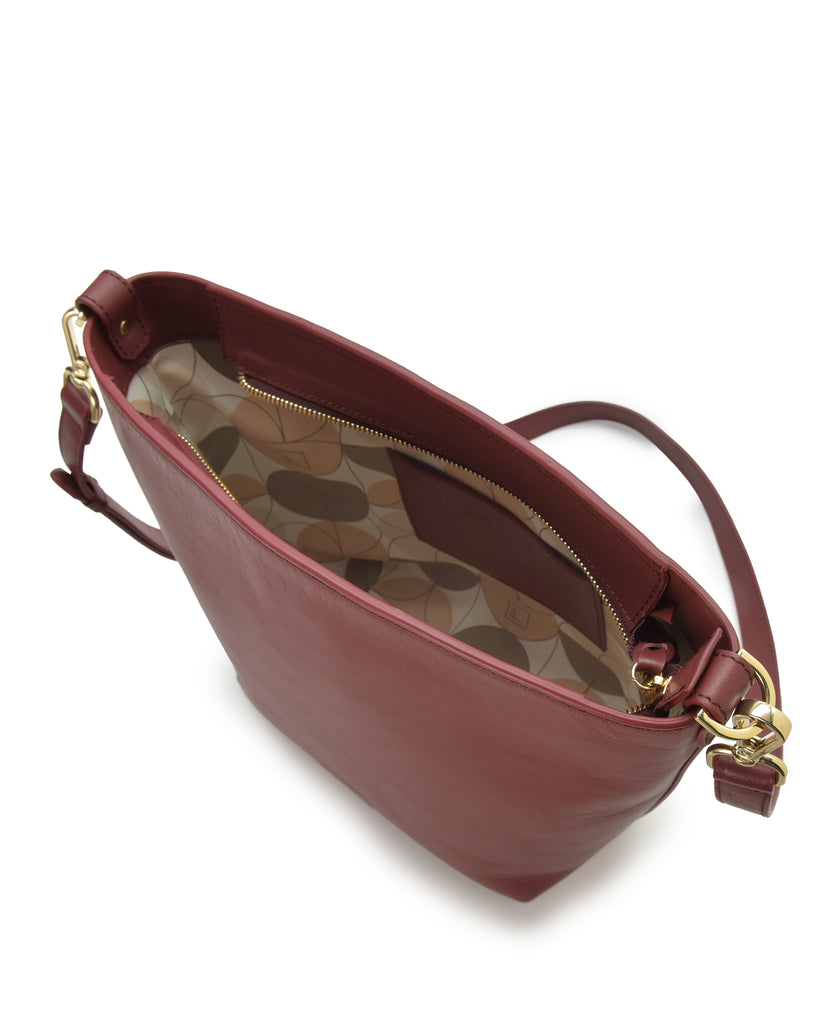 Interior bolso tote bag de piel burdeos multiposición Leandra.