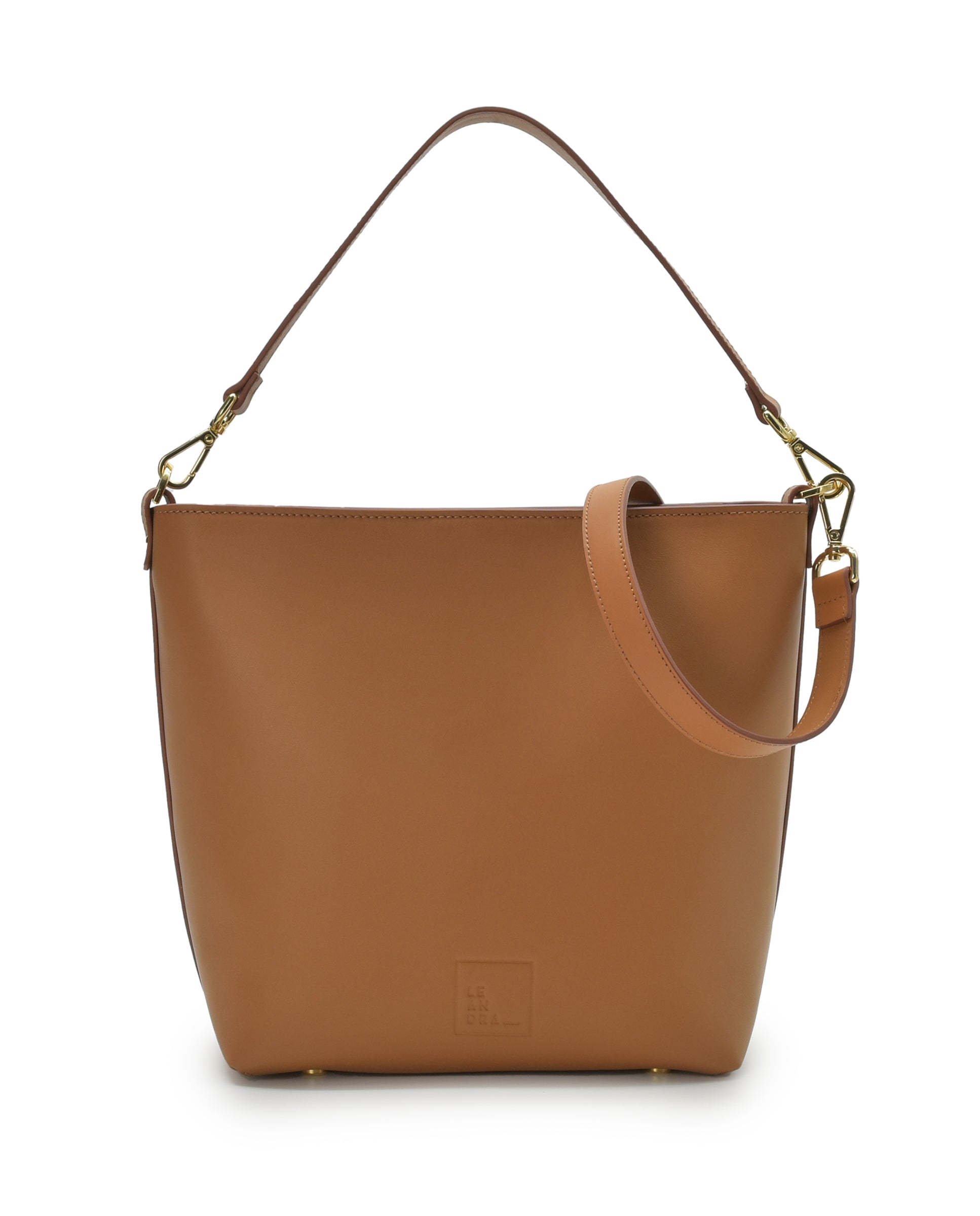 Bolso tote bag de piel en color camel Leandra