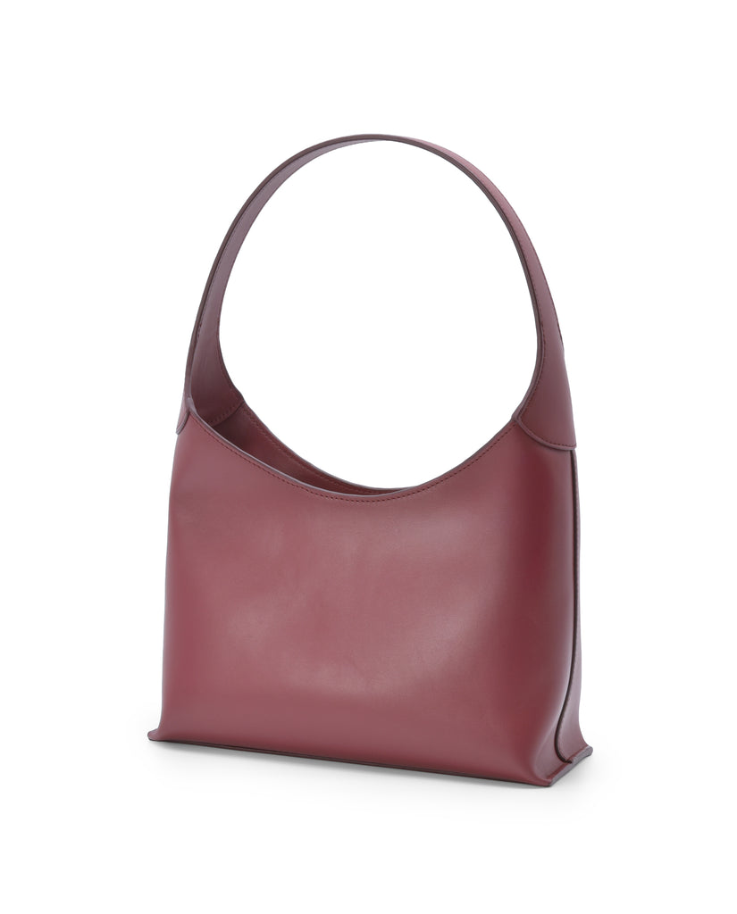Imagen trasera de bolso hobo de piel color burdeos Leandra.