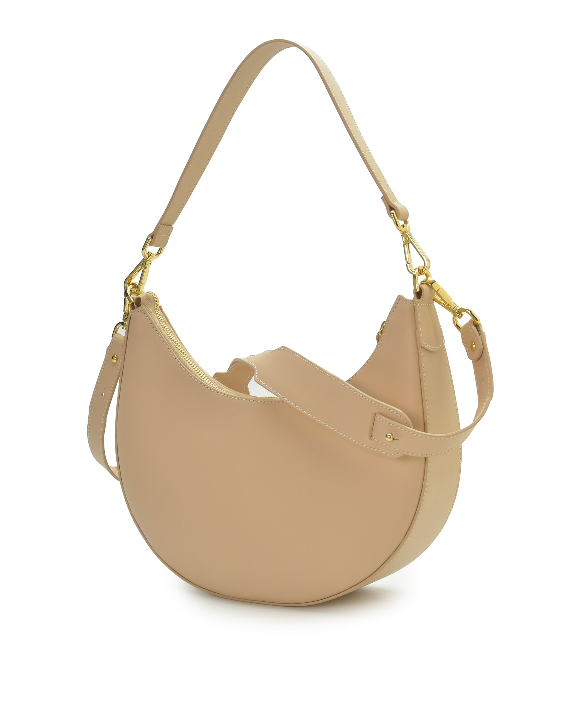 Bolso media luna de piel color beige Leandra