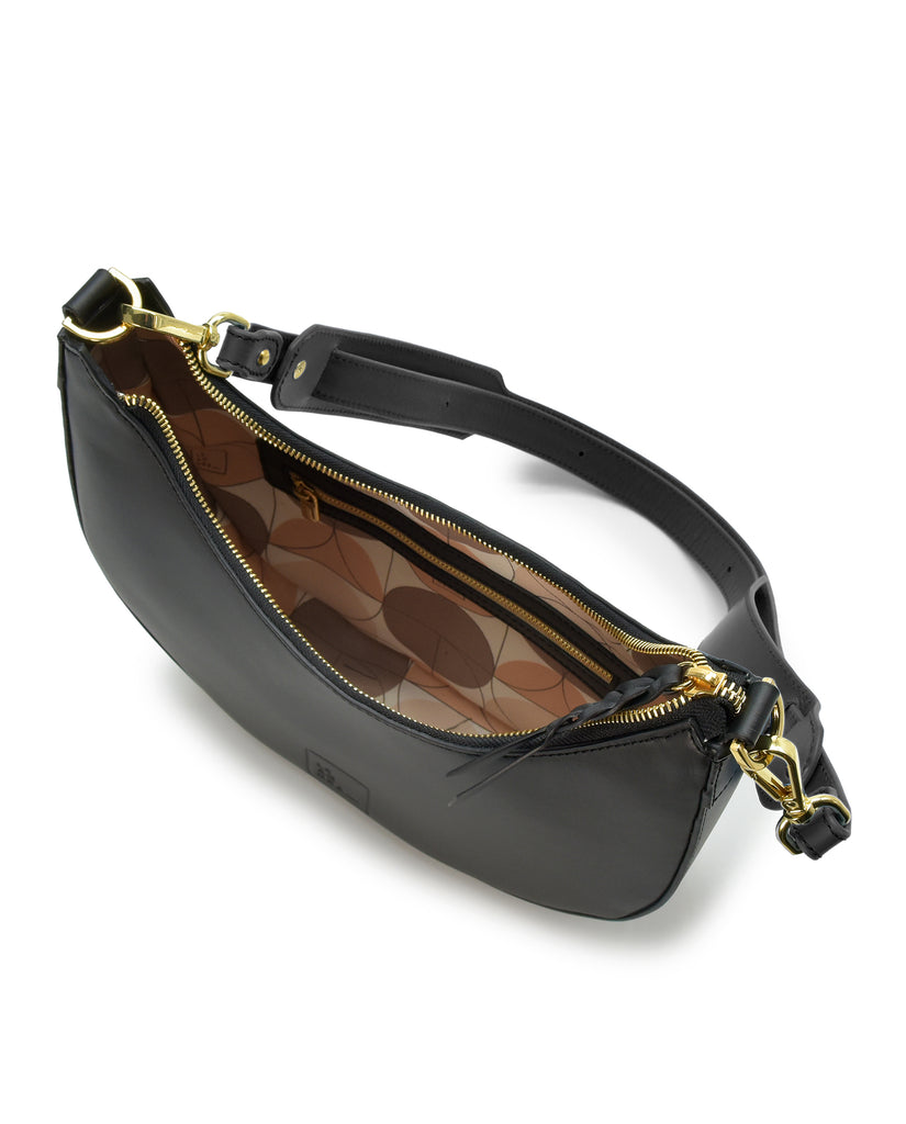 Imagen bolso abertura de bolso media luna de piel color negro Leandra fabricada en España, Leandra
