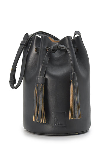 Bolso Mini bucket bag de piel color negro Leandra imagen frontal
