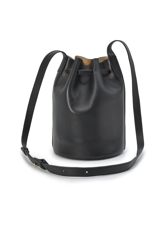 Bolso Mini bucket bag de piel color negro Leandra imagen asa