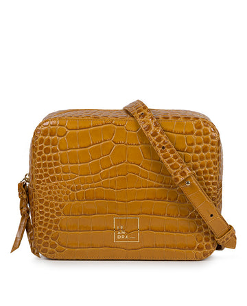 Crossbody caramel piel vacuno grabado coco Leandra | Bolso de piel  fabricada en Ubrique Leandra.