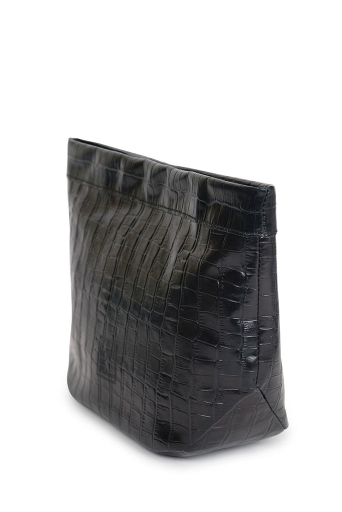 Bolso de mano de mujer de piel grabada en coco negro Leandra. Bolsos de piel Made in Spain Leandra