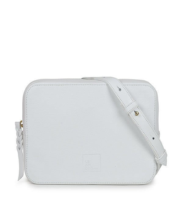 Bandolera crossbody blanca piel Leandra | Bolso de piel fabricada en Ubrique Leandra.