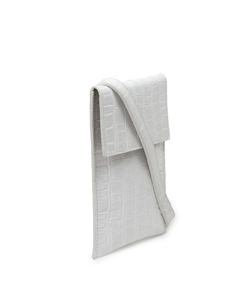 Mini bandolera de piel grabada en coco blanco. Mini bag de piel grabada en coco Leandra. Bolso de piel Leandra Made in Spain