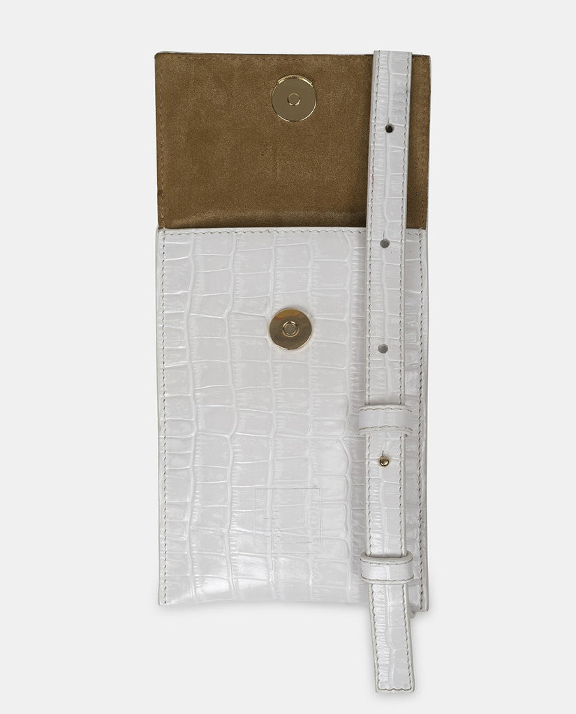 Mini bandolera de piel grabada en coco blanco. Mini bag de piel grabada en coco Leandra. Bolso de piel Leandra