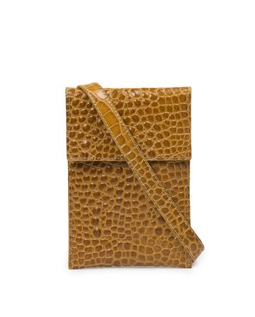Bolso mini bandolera piel vacuno grabado coco caramel Leandra