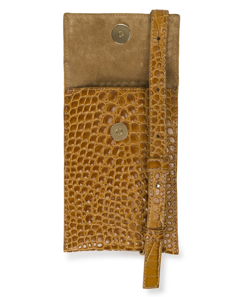 Interior de bolso mini bandolera piel vacuno grabado coco caramel Leandra