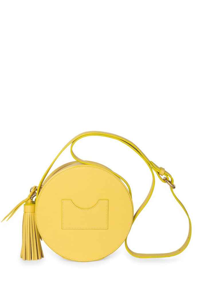 Circle Bag amarillo piel Leandra. Bolso de piel amarillo Leandra