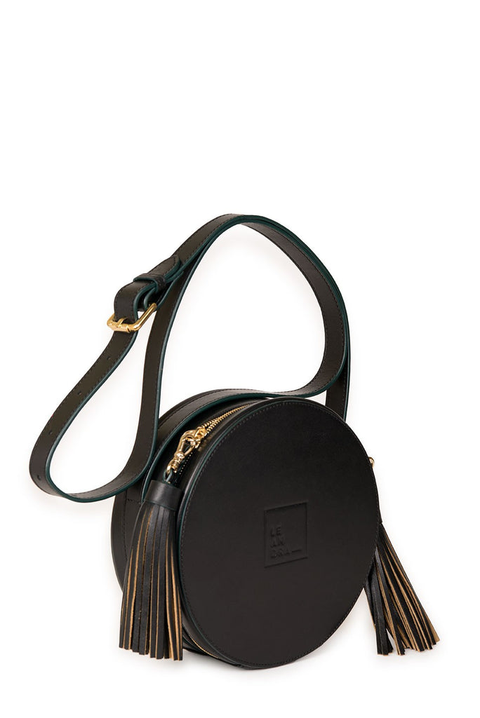 Circle Bag negro y nude de piel Leandra. Bolso de piel made in Spain Leandra