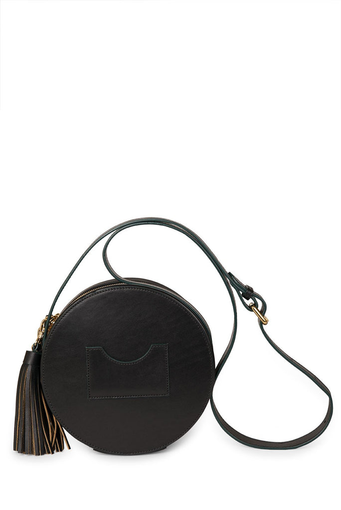 Circle Bag negro y nude de piel Leandra. Bolso de piel made in Spain Leandra