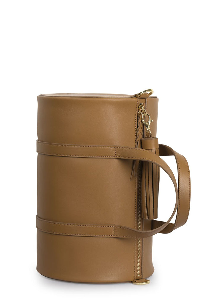 Bowling de piel color toffee Leandra. Bolso de piel de mujer Leandra