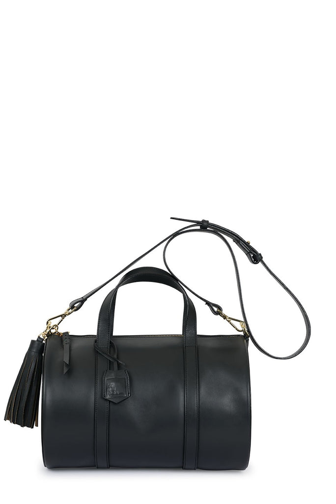 Bolso tipo bowling de piel negro Leandra. Bolso de piel negro Leandra