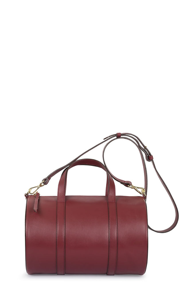 Bolso tipo bowling de piel burdeos Leandra. Bolso piel made in Spain Leandra